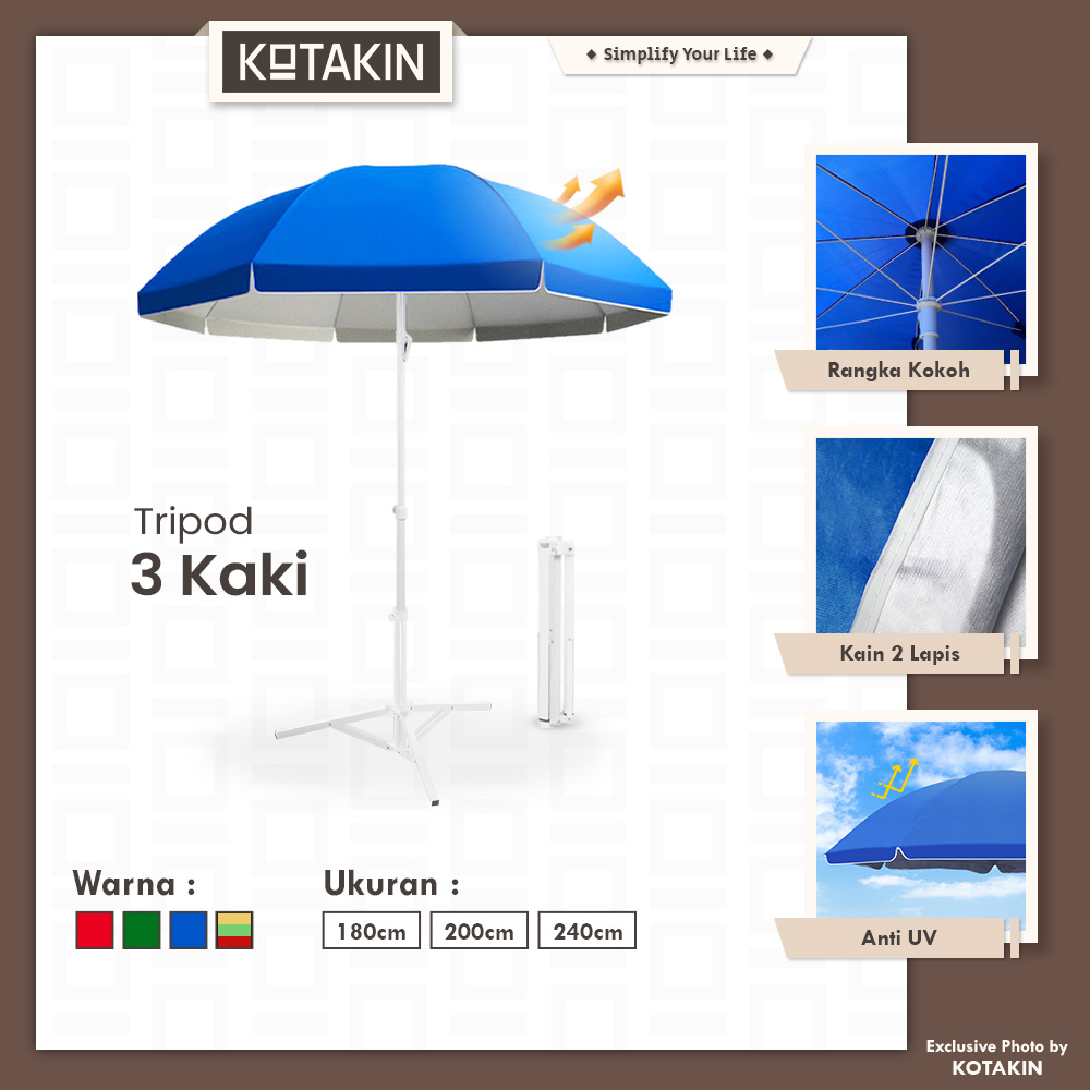 Payung Tenda Jualan 180cm 200cm 240cm Dengan Kaki Tripod